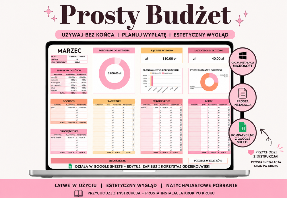 Prosty Budżet Domowy  Arkusz Google i Excel